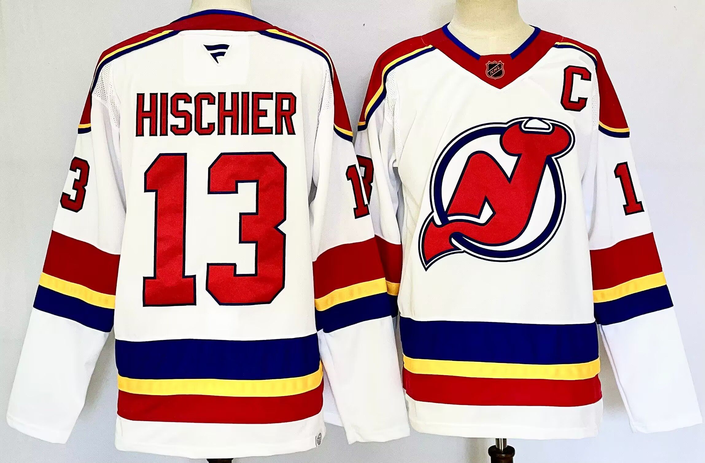 Men New Jersey Devils #13 Hischier White 2025 Home Premier Player NHL Jersey